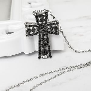 Black spinel cross pendant necklace with 18 inch chain .925 Sterling Silver